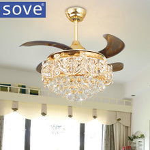 Load image into Gallery viewer, 52inch LED Crystal chandelier fan lights living room modern fan with remote control ventilateur plafonnier ventilador de techo