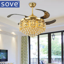 Load image into Gallery viewer, 52inch LED Crystal chandelier fan lights living room modern fan with remote control ventilateur plafonnier ventilador de techo