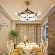 Load image into Gallery viewer, American Copper Invisible Fan Lamp Dining Room Dining Room Chandelier Living Room Ceiling Fan Light Bedroom Led European Lamps