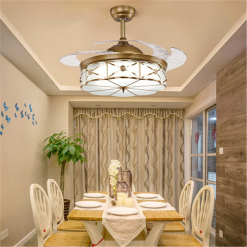 American Copper Invisible Fan Lamp Dining Room Dining Room Chandelier Living Room Ceiling Fan Light Bedroom Led European Lamps