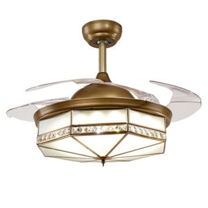 American Copper Invisible Fan Lamp Dining Room Dining Room Chandelier Living Room Ceiling Fan Light Bedroom Led European Lamps