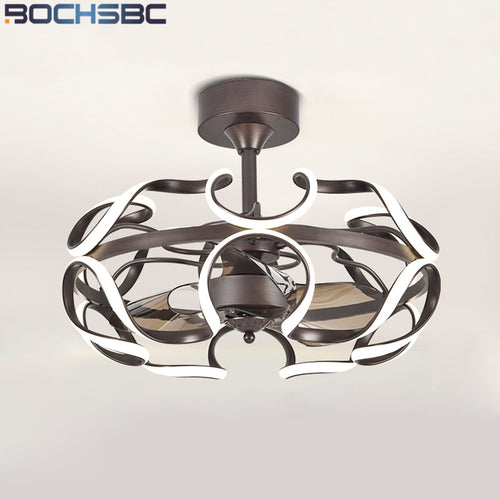 BOCHSBC Modern LED Ceiling Fan Light Aluminum Remote Control Inverter Fan Hanging Lamp for Restaurant Bedroom Living Dining Room
