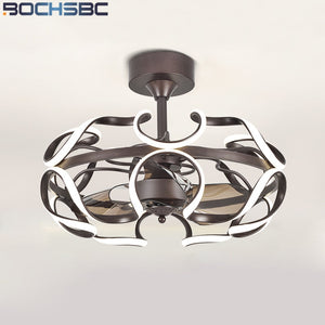 BOCHSBC Modern LED Ceiling Fan Light Aluminum Remote Control Inverter Fan Hanging Lamp for Restaurant Bedroom Living Dining Room