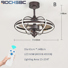 Load image into Gallery viewer, BOCHSBC Modern LED Ceiling Fan Light Aluminum Remote Control Inverter Fan Hanging Lamp for Restaurant Bedroom Living Dining Room