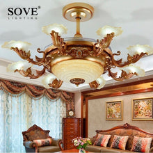 Load image into Gallery viewer, European Modern LED E14*8 Invisible Retractable Ceiling Fans With Light Living Room Folding Ceiling Fan Lamp Remote Control