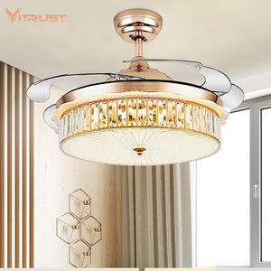 42" Led Invisible Ceiling Fans with Light Decorative Retractable Blade Modern Folding Fan Lamp Remote Control Hanging Lights Hom